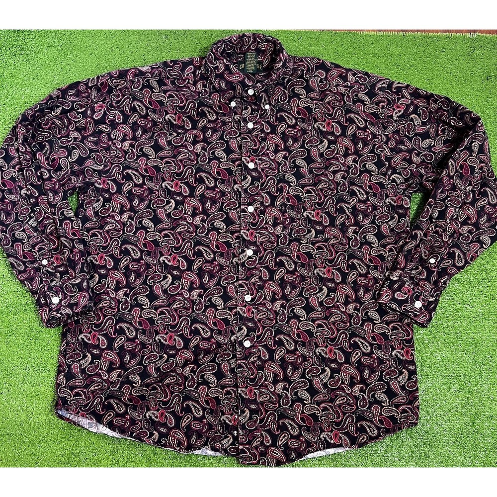 Vintage Western Shirt LG Paisley Button Down Shirt Bright Vibrant rodeo Casual